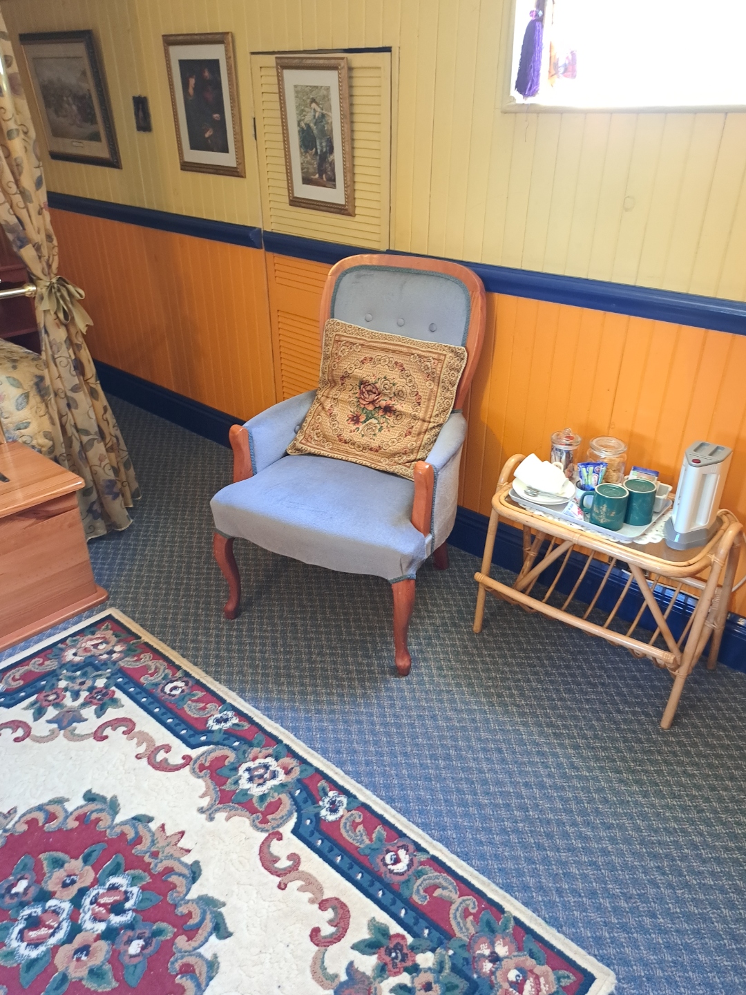 Gold Room — seating area with vintage chair
